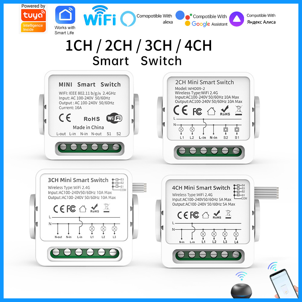 Smart Relay Tuya - Interruptor Inteligente WiFi Tuya de 1/2/3/4