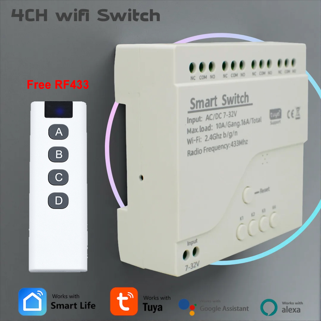 Tuya 4 Channel - Interruptor Inteligente WiFi de 4 Canales
