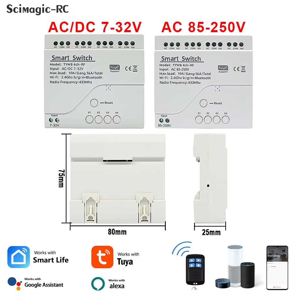 Tuya 4 Channel - Módulo de interruptor inalámbrico inteligente con